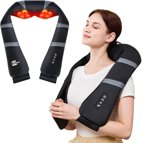 UKL HEALTHCARE - Nackenmassagegerät mit Wärme, Rücken- und Nackenmassagegerät zur Schmerzlinderung, Shiatsu-Massagekissen, Nacken- und Schultermassagegerät, Geschenke für Männer, Frauen, Mutter u