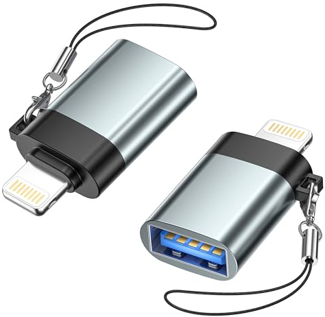 Adaptateur Lightning vers USB(Lot de 2), Adaptateur USB iPhone Adaptateur OTG USB 3.0 Pour iPhone 14 13 12 11 Pro Max/iPad, Compatible avec Caméra/Lecteur de carte/MIDI/Clavier/Souris/Hub/Disque U