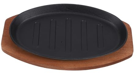 MUSISALY Bistecchiera di Qualità per Induzione con Base in Legno in Ghisa Piastra per Bistecca Liscia Elegante e Semplice per Cucina Steak e Formaggi