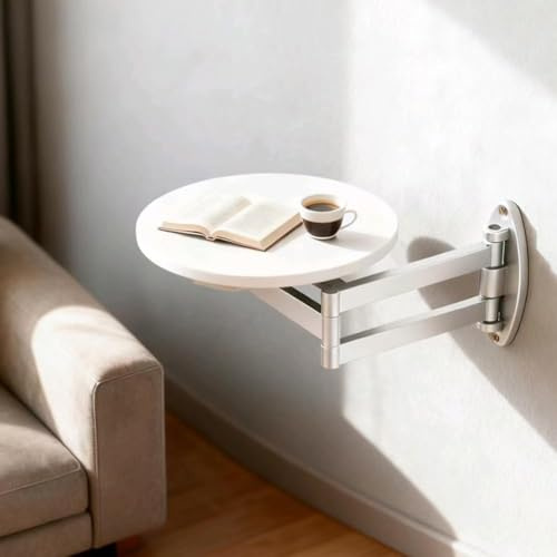 Generisch Klappbarer Wandtisch, Klein, Rund, mit Ausklappbarem Tablett und ausklappbarem Design, Ausziehbarer Beistelltisch für Esszimmer und Café, Ablagefläche(C)