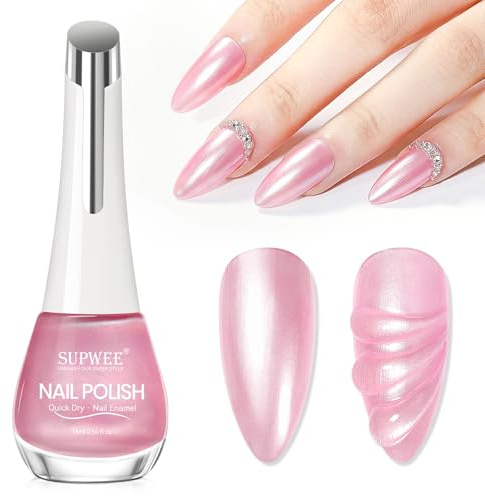 SUPWEE Snabbtorkande nagellack, transparent rosa naturlig glans nagellack nagelhärdare tillväxt aktivator förstärkande spår fyllmedel bas coat reparation nagelvård 16 ml