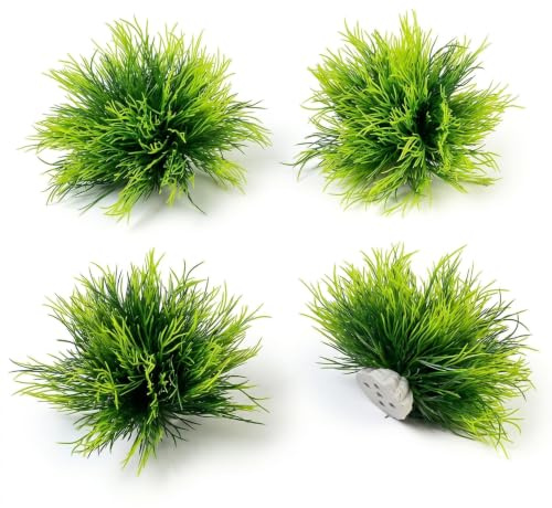 Zimoer Lot de 4 Plante Aquarium Artificielle avec Base Lestée, Décoration Aquarium Réaliste 15cm, Plantes en Plastique Souple pour Poissons et Décoration Aquatique (Vert, 15 x 15 x 9 cm)