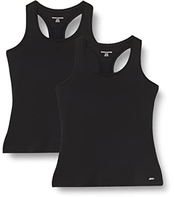 Amazon Essentials Top Deportivo sin Mangas de Secado Rápido, Elástico, Espalda Cruzada y Cuello Redondo Mujer, Paquete de 2, Negro, S