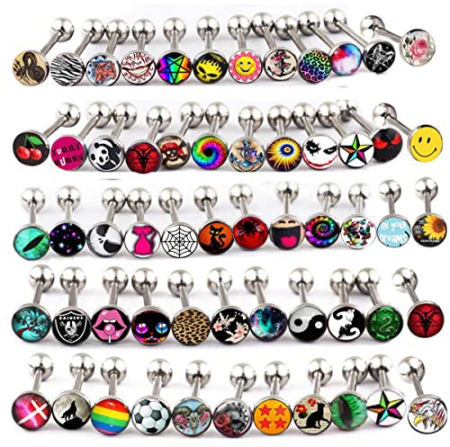 Suotarn Stainless Steel Fancy Words Tongue Ring Logo Barbell Bars 14 Gauge Tongue Piercing Lot 5/8…
