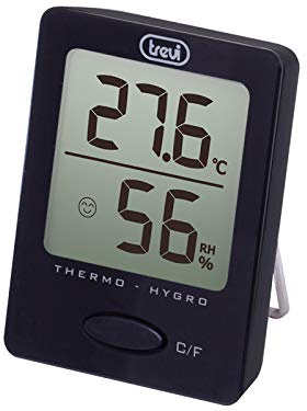 Trevi TE 3004 Termometro Digitale con Igrometro, Temperatura e Umidità, Supporto e Magnete Posteriore, Nero