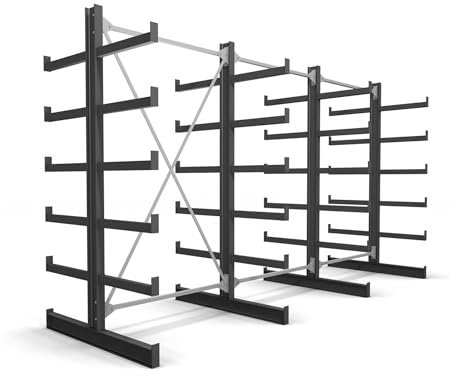 STIER Kragarmregal, doppelseitig, 3 Felder mit 5 Ebenen, BxHxT 3900x2000x500mm, Regalsystem mit 5 gleich langen Kragarmen (pro Seite), Tragkraft pro Kragarm 200kg, Lagersystem mit stabiler