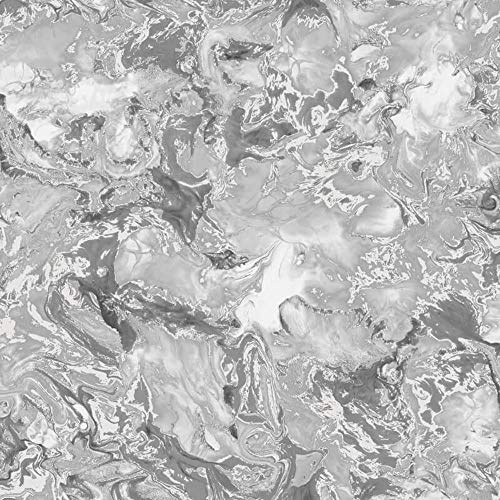 YöL Elixir Liquid Marble Effect Wallpaper Swirls Silver Grey Metallic Shimmer