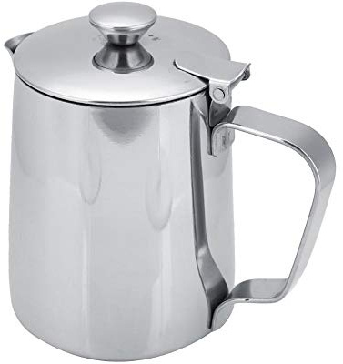 Regun Milchkännchen zum Aufschäumen, 350ml Milchkännchen Edelstahl Handheld Aufschäumkännchen mit Deckel für Cappuccino, Espresso und mehr