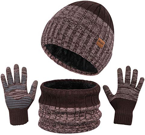 TAGVO 3in1 Winter Beanie Hut, Schal, Handschuhe Set,Ultraweiche elastische Verdickung Vlies Innenfutter Strick Beanie Cap Neck Warmer Warme Strickmützen, Mütze, Schal & Handschuh-Sets für Damen Herren