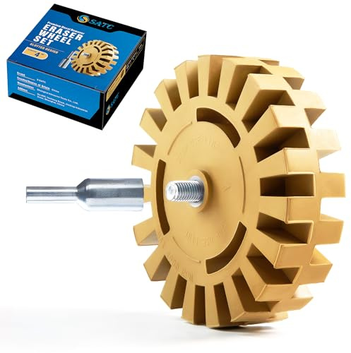 S SATC Eraser Wheel 4 Inch Decal Remover Eraser Wheel 1 Pack with Adapter Rubber Eraser Wheel for Drill Removing Decals Adhesives Pinstriping Stickers