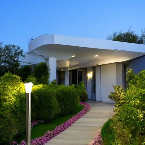 Dapo Hochwertige LED Edelstahl Außen-Steh-Wege-Leuchte-Lampe SIEGEN Kunststoff-Schirm weiß 1x E27 6,5W 810lm 2700K H: 100cm D:12cm IP44 Gartenbeleuchtung (Stehleuchte mit LED)