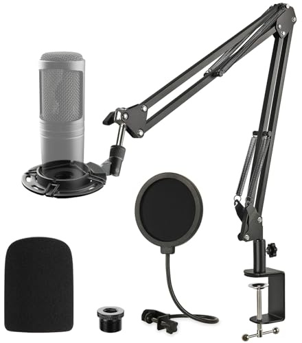 Audio Technica AT2020 Mic Stand, AT2020 Mic Boom Arm Suspension Scissor Stand with Shock Mount, Pop Filter, Upgraded Heavy Duty Clamp for AT2020 AT2020USB+ AT2035 Condenser Studio Mic