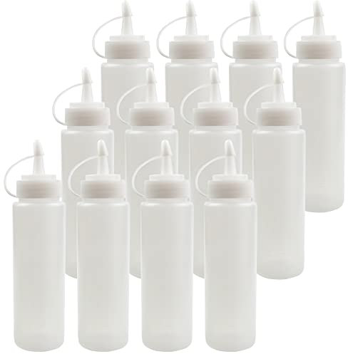 CENRONG Bottiglia Squeeze di Plastica,12 Pezzi 8 Ounce Bottiglia di Ketchup Flacone da Spremere Traslucido a Prova di Perdite con Tappo per Ketchup,Olio,Sciroppo,Maionese