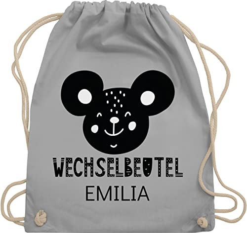 Turnbeutel Rucksack - Kita Beutel Wechselsachen Mädchen - Wechselbeutel mit Maus - Unisize - Hellgrau - kindergarten kindergartenbeutel personalisierte name stoffbeutel