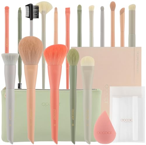 docolor Pinceaux Maquillages Morandi Lot De 17 Avec Trousse De Maquillage, éPonge Maquillage Et Protection De Pinceau Professionnel Pour Le Visage, Fond De Teint, Blush, Fards à PaupièRes