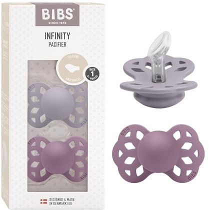 BIBS Infinity Anatomischer Schnuller Zweierpackung, bisphenol-A frei, anatomischer Silikonsauger, Kiefergerechte Form. Silikon, 0-6 Monate (2er Pack), Fossil Grey/Mauve