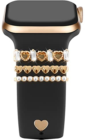 5 Pcs Breloques pour Bracelet Apple Watch 46mm 42mm 44mm 40mm 41mm 45mm 38mm 49mm Femme,Anneau Décoratif iWatch 10 9 8 7 6 5 4 3 SE/Galaxy Watch 7 6 5 4 Smart Watch Band Métal Brillant Accessoires