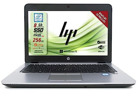 HP Elitebook, Pc Portatile Notebook intel core i7, Display HD da 12, Ram 8 Gb, SSD 256 Gb, Pacchetto Suite Office, W11 Pro (Ricondizionato)
