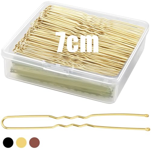 Mbsomnus 200 Stück Bobby Pins Blond 7cm U-förmige Haarnadeln Gold Metall mit Aufbewahrungsbox für Damen Mädchen Frauen Haarzusätze Friseursalon Hochzeit