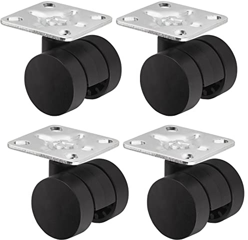 SOTECH 4er Set Möbelrolle AACHEN mit Montageplatte Ø 35 mm | 40 Kg Tragfähigkeit pro Rolle, 360 Grad drehbar, schwarz Lenkrollen Doppelrollen leise und bodenschonend