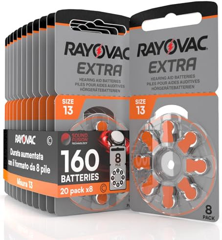 160 Piles pour appareils auditifs Rayovac Extra 13-20 Ampoules de 8 Piles