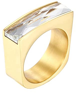 Gualiy Frauen Ring Titan, Freundschaftsringe Damen mit Rechteck Glas Ring Größe 57 (18.1)