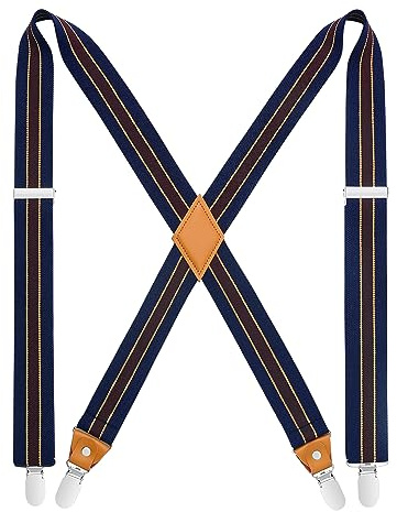 HISDERN Hängslen för män med 4 superstarka klämmor, kraftiga band, justerbara fästen i X-stil, one size