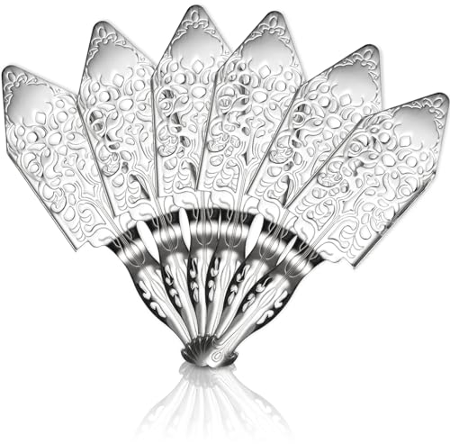 DEAYOU 6 PCS Absinthe Spoons, 18/10 Stainless Steel Wormwood Drinking Filter, Vintage Hollowed Out Absinthe Fountain Spoon Dripper for Cocktail, Absinthe Glass Cup, Bar, Ritual, Home, Silver Color