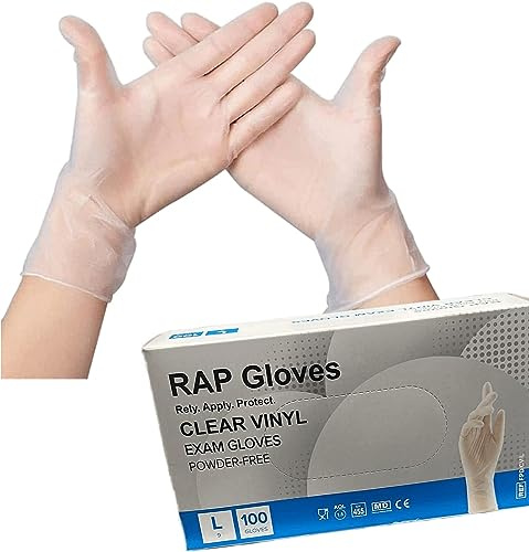 RAP Clear Vinyl Disposable Exam Gloves Medium Pack of 1000 Powder Free | Latex and protein free, smooth ambidextrous fit, bulk carton for food handling, household hygiene and cleaning