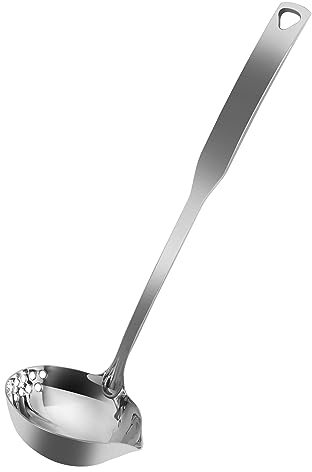 Povxlum Louche, cuillère à soupe multifonctionnelle, cuillère à filtre en acier inoxydable 304, cuillère à écumoire, cuillère à soupe polyvalente épaissie avec bec verseur, louche à sauce pour servir