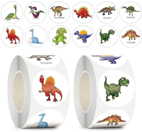 Dinosaur Stickers for Kids, 1000 Pcs 3D Puffy Dino Stickers, Self-Adhesive Children Rewards for Classroom Party Bag DIY Craft, 12 Designs, 2 Rolls, 2.5cm