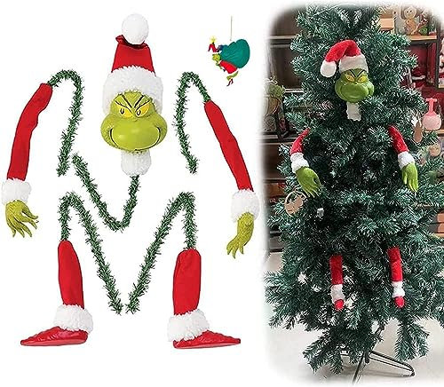 HshDUti Grinchs Elfenkopf Arme Beine Baum Kreative Weihnachten Home Party Dekorationen Weihnachtsbaum Dekorationen Grinchs Baumspitze Ornamente (Rot & Grün)