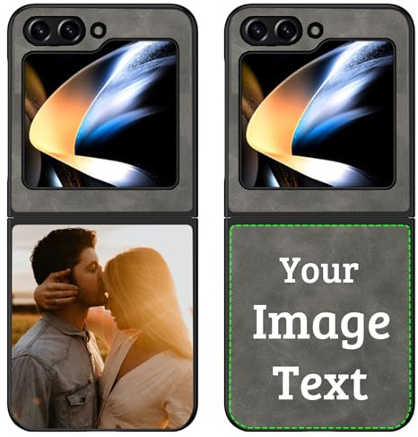 CAXKJE Grey Personalisierte Schutzhülle für Samsung Galaxy Z Flip 5 (6.70 Zoll),mit Eigenem Foto Bild Text Individuelle Schutzhülle,Leder Handyhülle Stoßfestigkeit Case,Grey