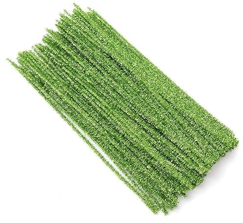 100 Stück Glitzer Pfeifenreiniger Chenilledraht 6 MM * 30 cm Pfeifenputzer Bunt Zum Basteln Chenille Stiel Biegeplüsch Pfeifenputzerdraht für Kinder Zum Basteln Handwerk Dekorationen -Grün