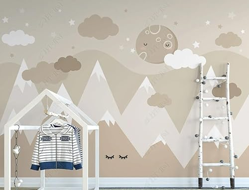 Fototapete 3D Effekt Tapeten 3D Cartoon Sternenhimmel Wolken Berge Kinder Tapete Fototapeten Vlies Wandtapete Wohnzimmer Schlafzimmer Wand Schmücken 300Cm(W)*210Cm(H)