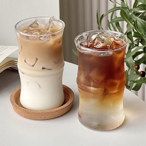 BestAlice 2 Pezzi Tazze da Caffè Ghiacciate Bicchiere da Caffè in Vetro Bicchiere da Acqua Set di Bicchieri per Bevande Fredde Latte Tazze da Latte Bicchiere Carino per Frullato Jumbo, Tè con Bolle, B