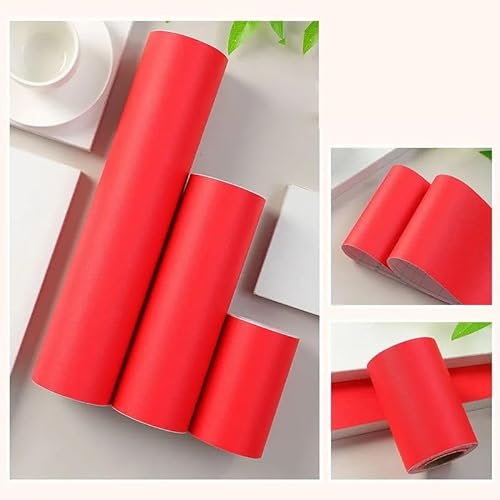 Dostear Bordure de papier peint rouge Décoration murale amovible Frise Murale Autocollant Papier Peint Autocollant imperméable en PVC Plinthe Autocollant 10cm X 500cm