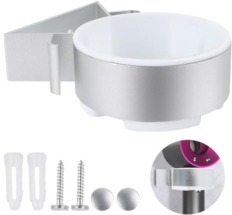 Lnjya Soporte para secador de pelo, soporte para secador de pelo de pared, sin taladrar, soporte con enchufe, soporte para secador de pelo de aleación de aluminio, se adapta a la mayoría de los