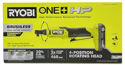 Ryobi - ONE+ 18V HP Brushless Cordless 3/8 in. High Speed Ratchet Kit with 2.0 Ah Battery and Charger - PSBRC26K1