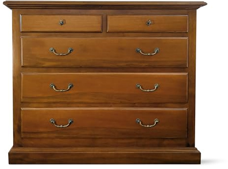 Mueble Artesanal de 5 Cajones en Madera Maciza de Nogal Nacional, Mueble de Estilo Clásico, Made in Italy