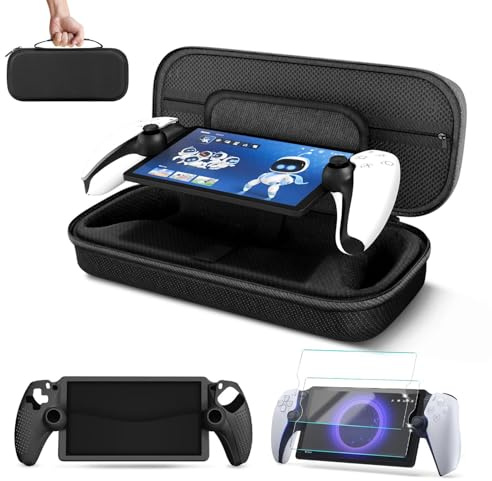 TNP - Funda de transporte para PlayStation Portal, bolsa de viaje portátil para PS5 con funda protectora de silicona y 2 protectores de pantalla, a prueba de golpes y anticolisión