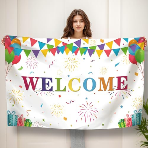 Koliphy Welcome Banner, decorazione di benvenuto per la casa e il benvenuto indietro, adatto per riunioni, feste di famiglia, inizio scuola, decorazione per feste (bianco)