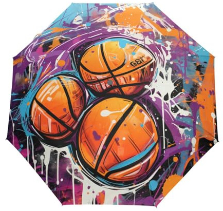 Aquarell Sportball Basketball Regenschirm Taschenschirm Kinder Jungen Mädchen UV-Schutz Auf-Zu Automatik Umbrella Verstärkt Winddichte Zusammenklappbar
