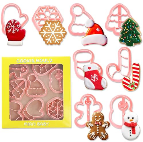 Formine Biscotti Natale Bambini, 8 Pezzi Stampini Biscotti Natale, 3D Pressable Formine per Biscotti Stampo Natale Tagliabiscotti, Plastica Christmas Cookie Cutter per Decorare Biscotto, Dolci, Torta