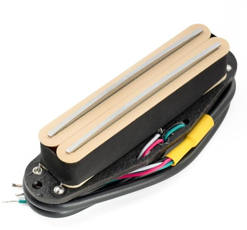 Musiclily Pro ST-DPHA Alnico 5 Rail Blade Humbucker Tonabnehmer im Single Coil Format Pickup 13,2K Super Distortion für Strat Style E-Gitarre, Creme Korpus Chrom Rail