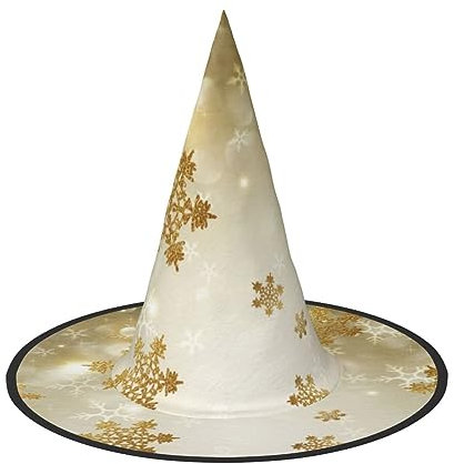 YFSGDLBN Goldener Seidenhut mit Weihnachtsdruck, Hexenhut, spitzer Hut, dekorativer Hut