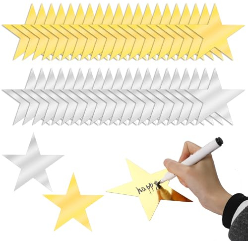 40 cartoncini grandi a forma di stelle argentate e dorate, 15,2 cm, con doppia stampa a forma di stella, in carta glitterata, per matrimoni, feste, Natale, classi