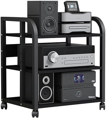 Mobili per Hi fi,Mensola Rack,Mobile Stereo Hi fi Rack Hifi,Supporto Multimediale AV,Giradischi Rack con Ruote,Mobiletto Rack Audio a 3/4 Livelli in Legno e Telaio in Metallo,for Soggiorno(50x40x79cm)