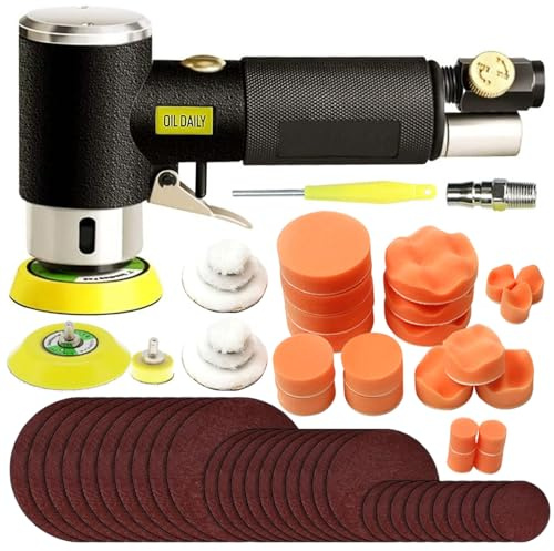 Aolawco Mini Poliermaschine & Druckluft Exzenterschleifer Auto Polierer Set | 25mm 50mm 75mm Exzenter Schleifer Winkelschleifer mit 21tlg Polierschwamm,30tlg Schleifpapier Polierteller Kit Auto,Metall