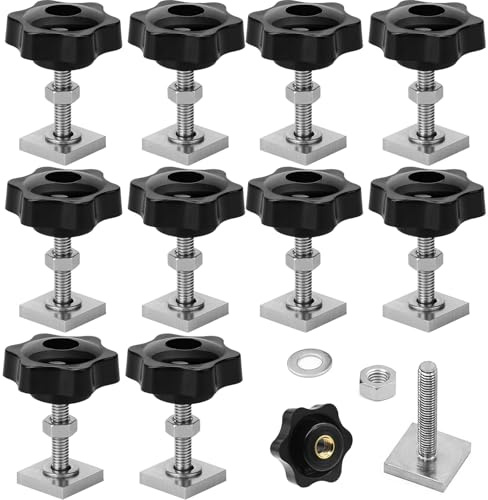 DAIRYCOF 12 sets T-Nut Nutensteine M6x35mm,20x20x4mm Nutensteine Dachträger inkl. Sterngriffmuttern & Unterlegscheiben – kompatibel mit Dachträger, Relingträger, Fahrradträger & Schiene